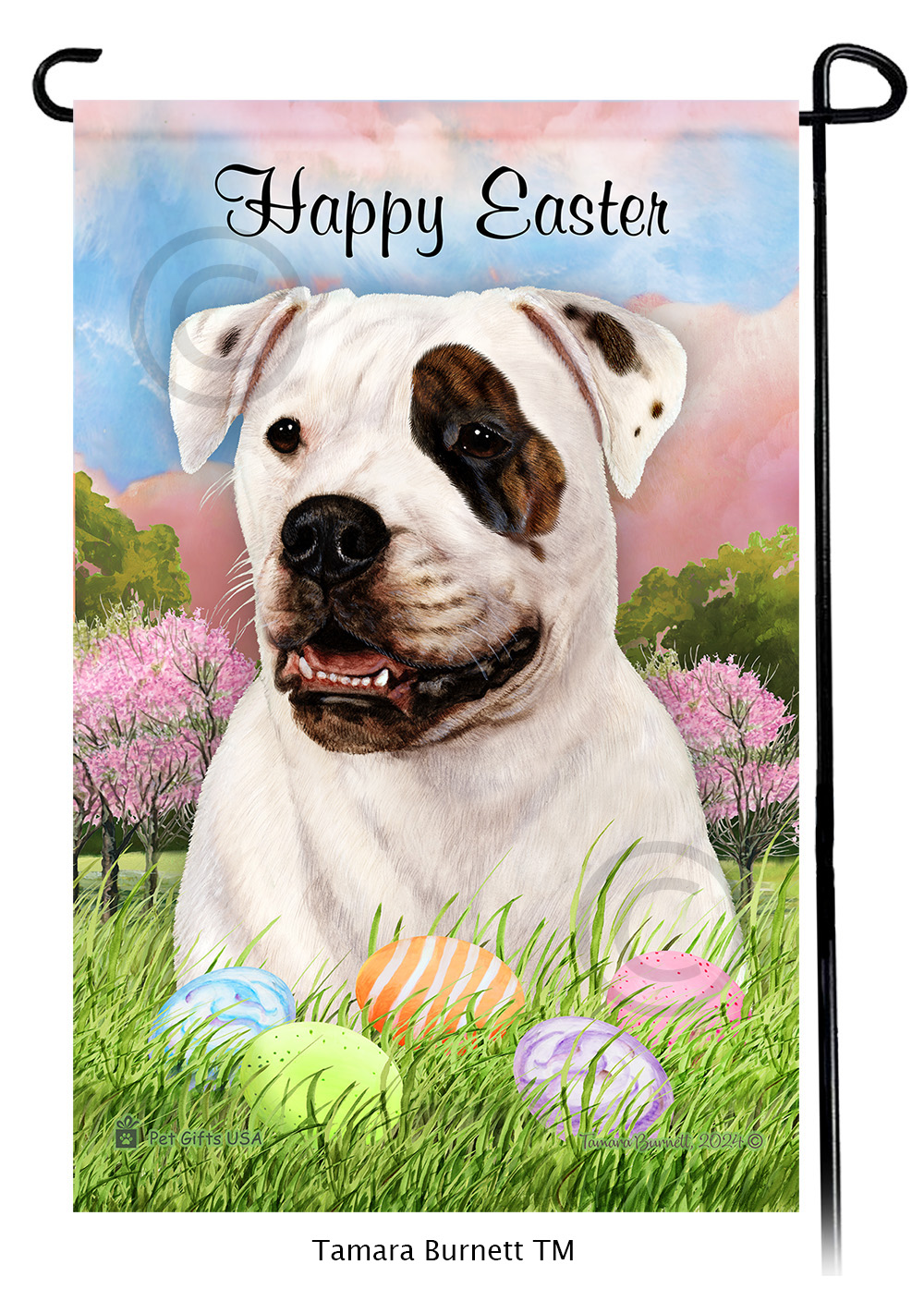 American Bulldog Brindle Eye Happy Easter Garden Flag image