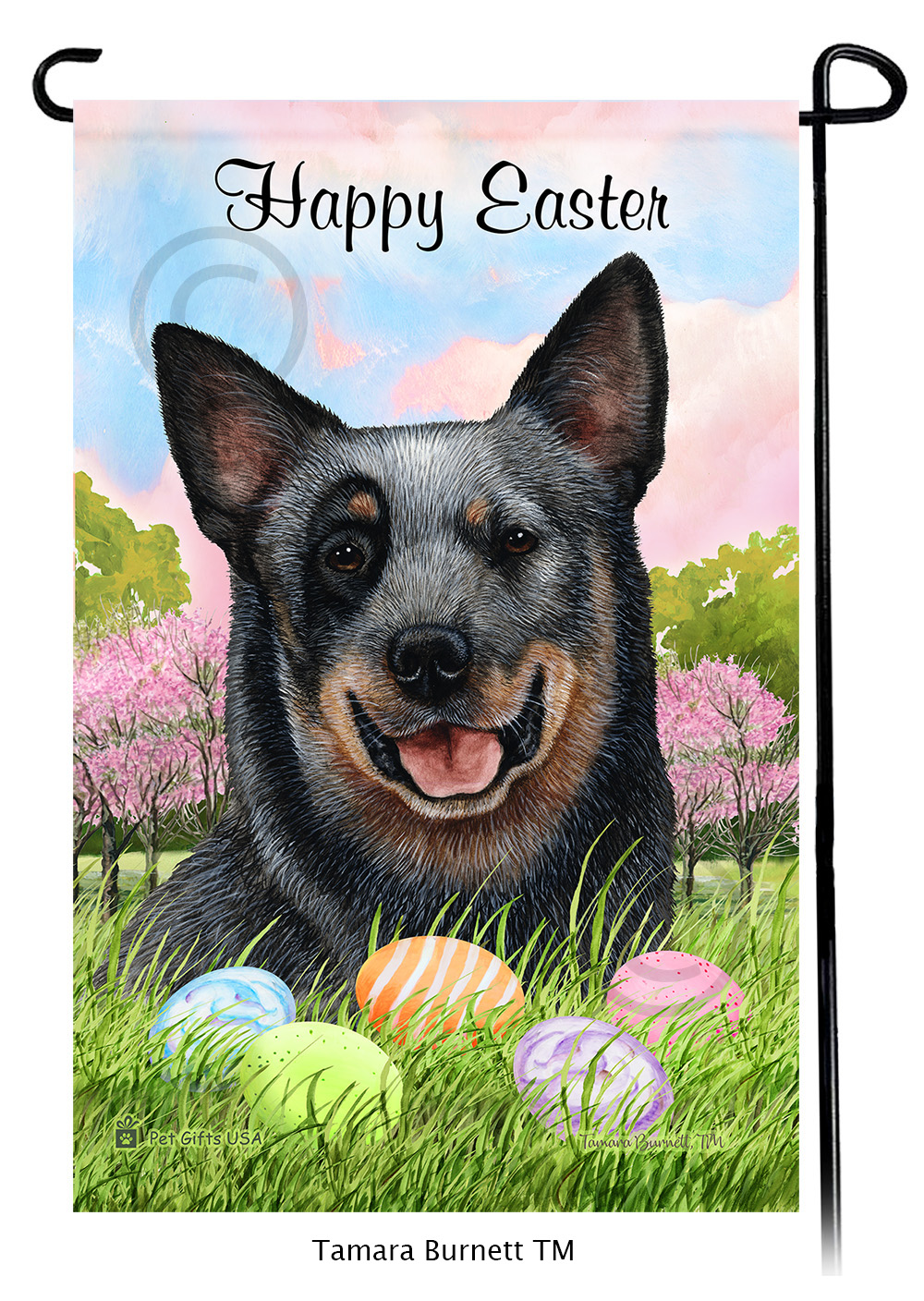 Australian Cattle Dog Blue Heeler  Happy Easter Garden Flag image