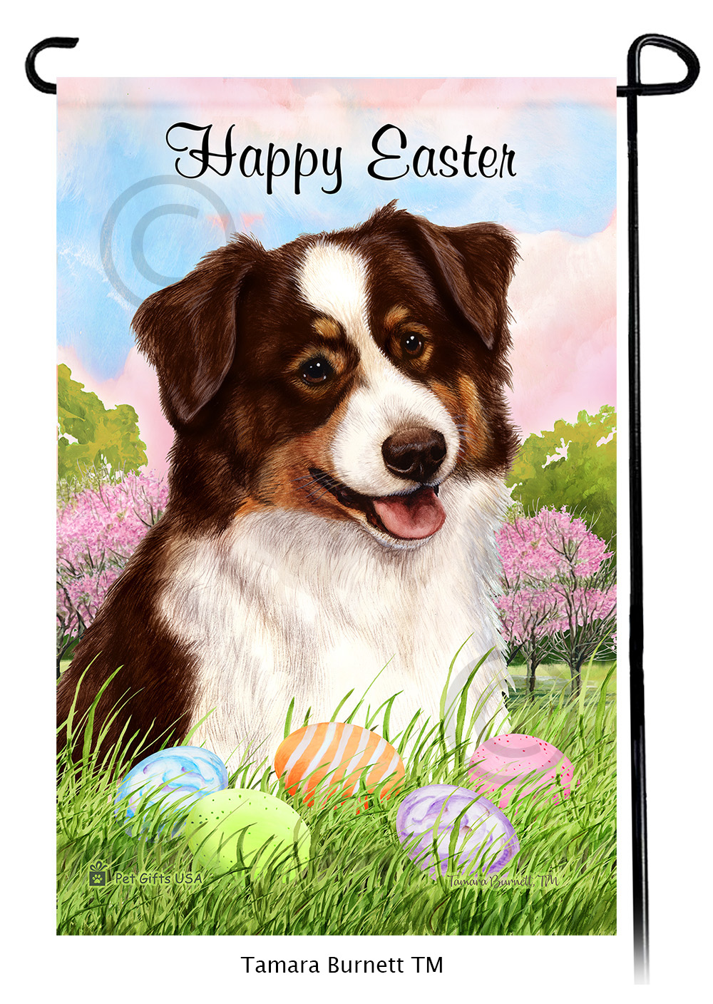 Australian Shepherd Red Tri Happy Easter Garden Flag image