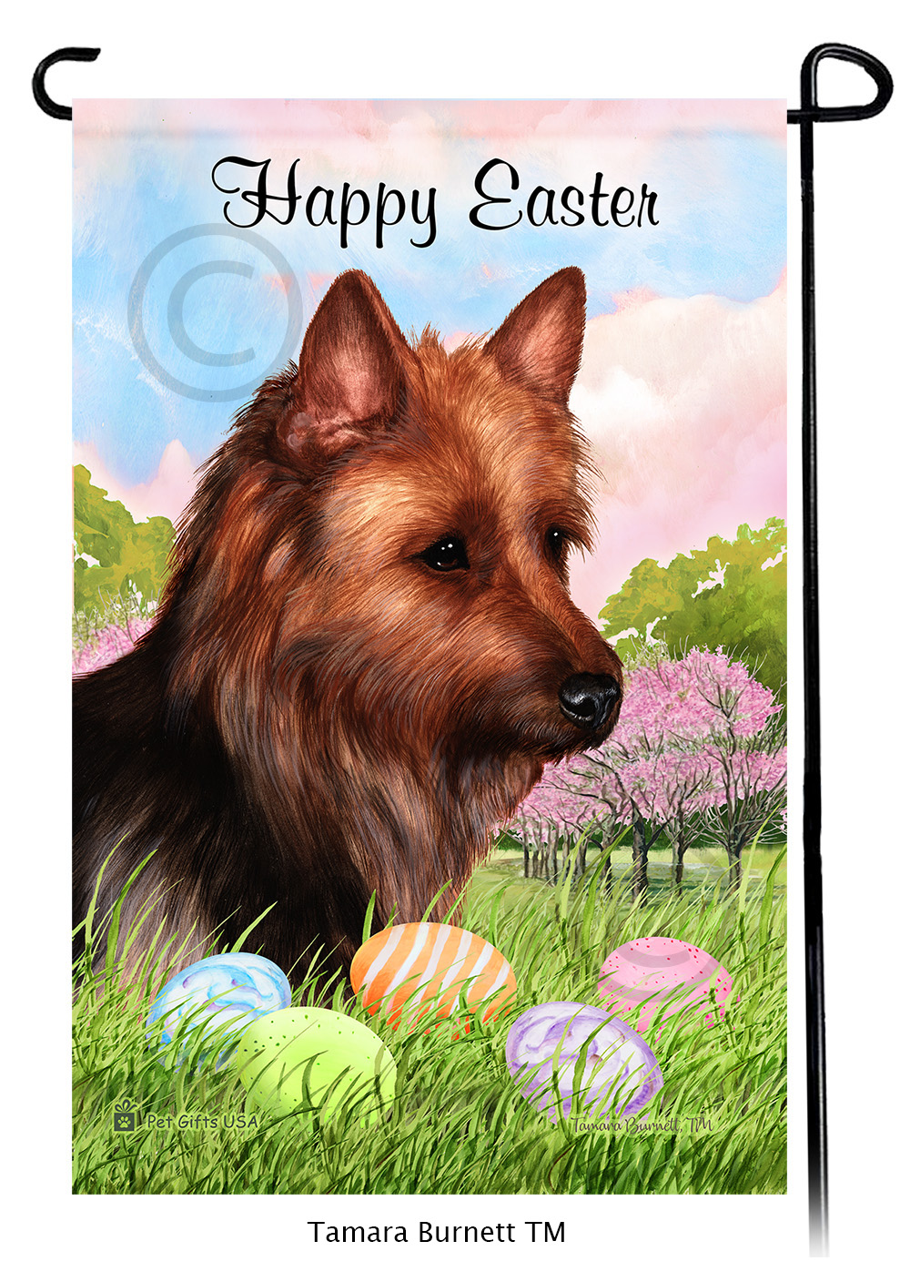 Australian Terrier  Happy Easter Garden Flag image