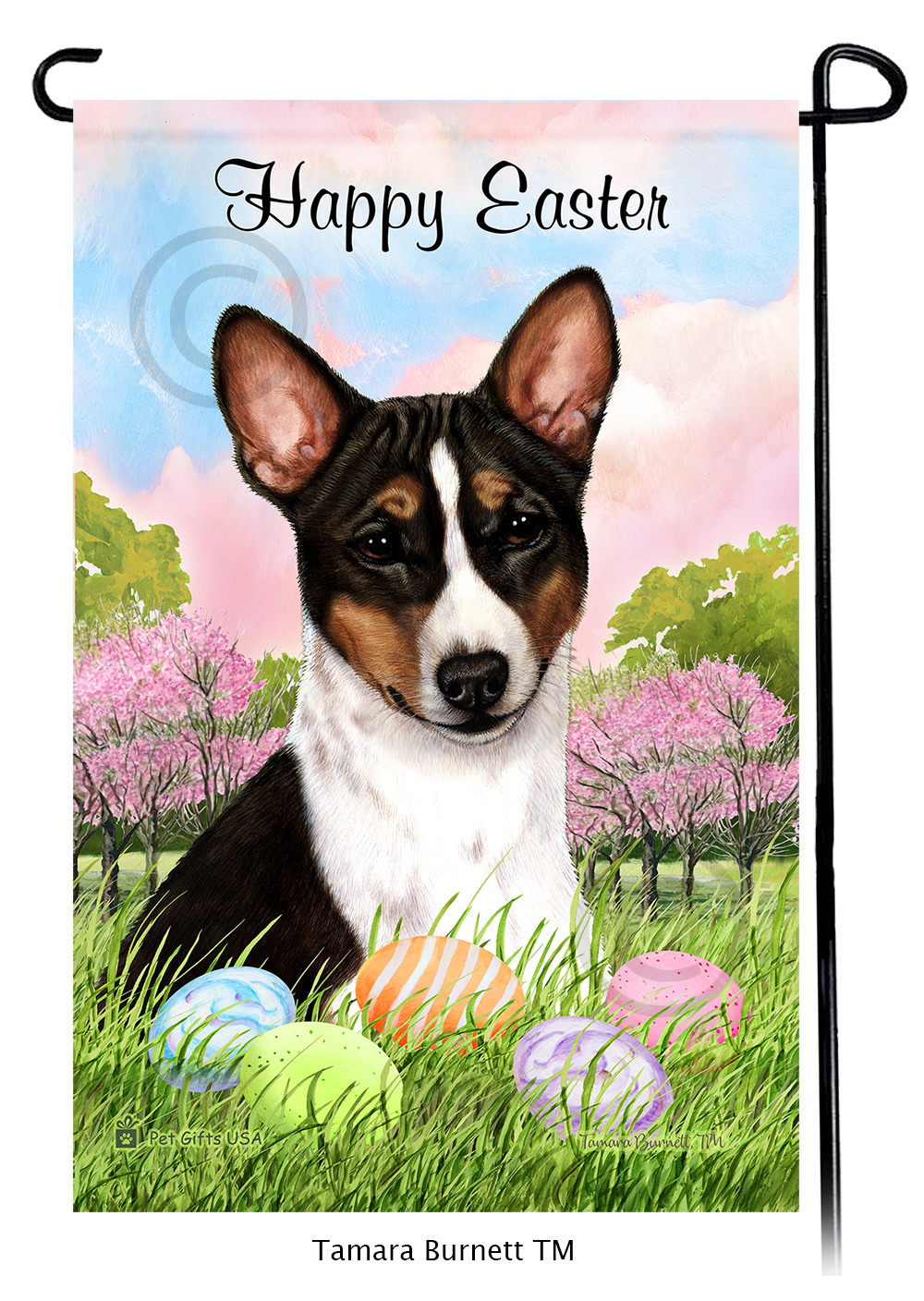 Basenji Tri Happy Easter Garden Flag image