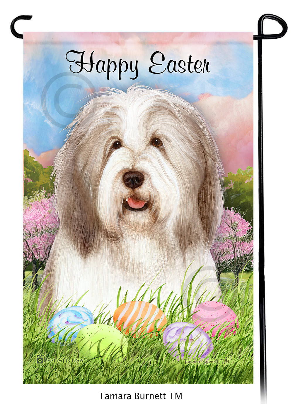 Bearded Collie Light Liver and White Happy Easter Garden Flag image