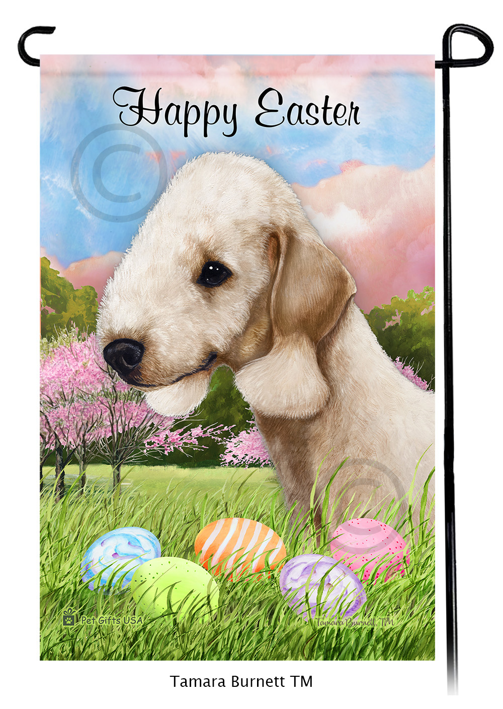 Bedlington Terrier Sandy  Happy Easter Garden Flag image