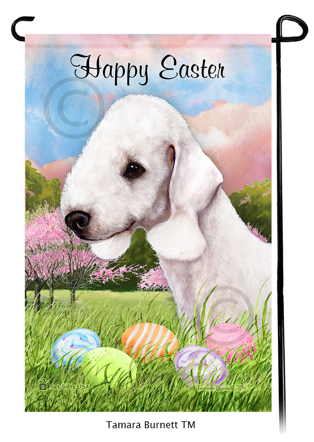 Bedlington Terrier White  Happy Easter Garden Flag image