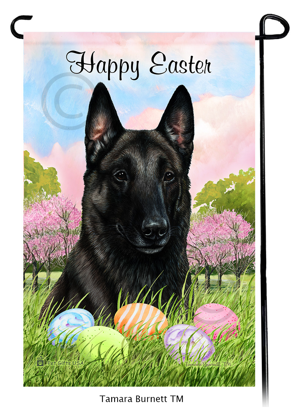 Belgian Malinois Black  Happy Easter Garden Flag image