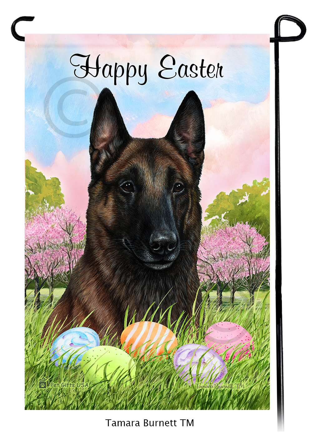 Belgian Malinois Deep Mahogany  Happy Easter Garden Flag image