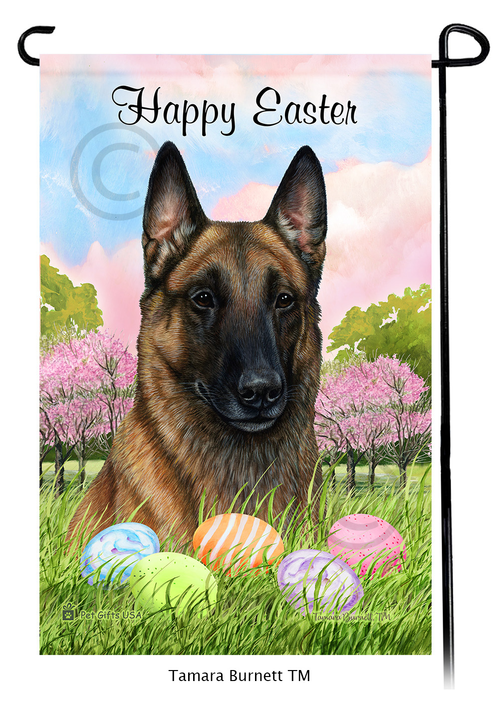 Belgian Malinois Fawn Happy Easter Garden Flag image