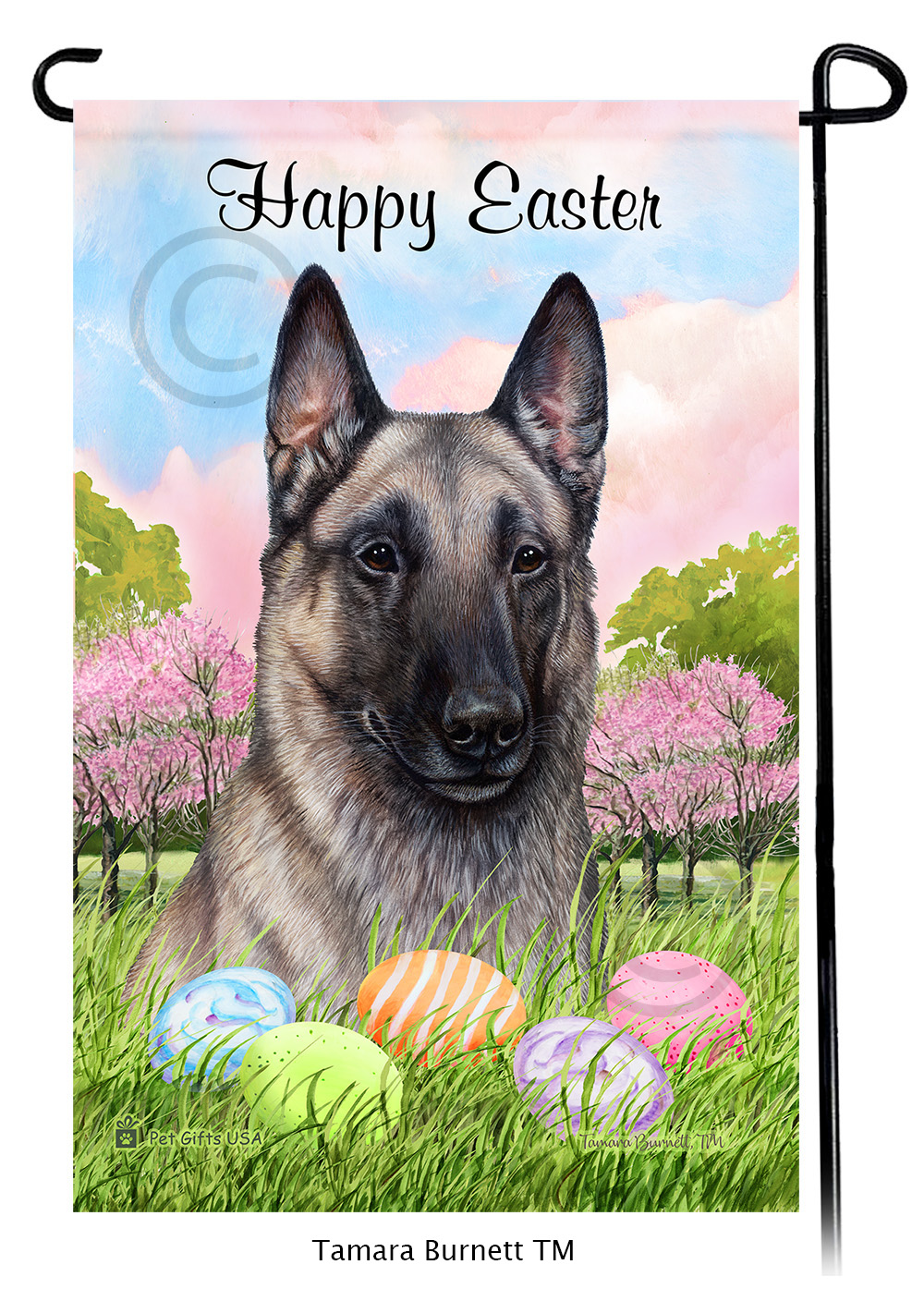 Belgian Malinois Grey  Happy Easter Garden Flag image