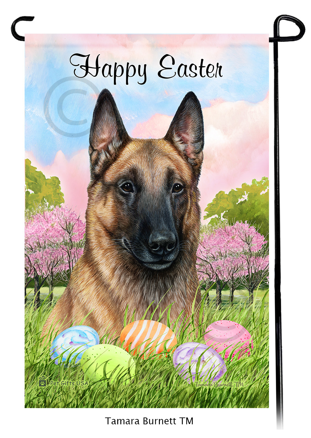 Belgian Malinois Light Fawn  Happy Easter Garden Flag image