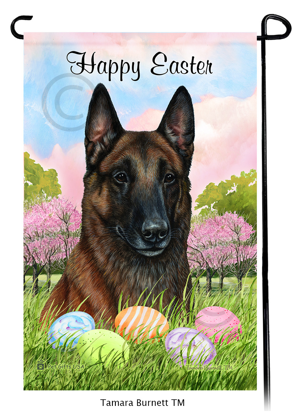 Belgian Malinois Mahogany  Happy Easter Garden Flag image