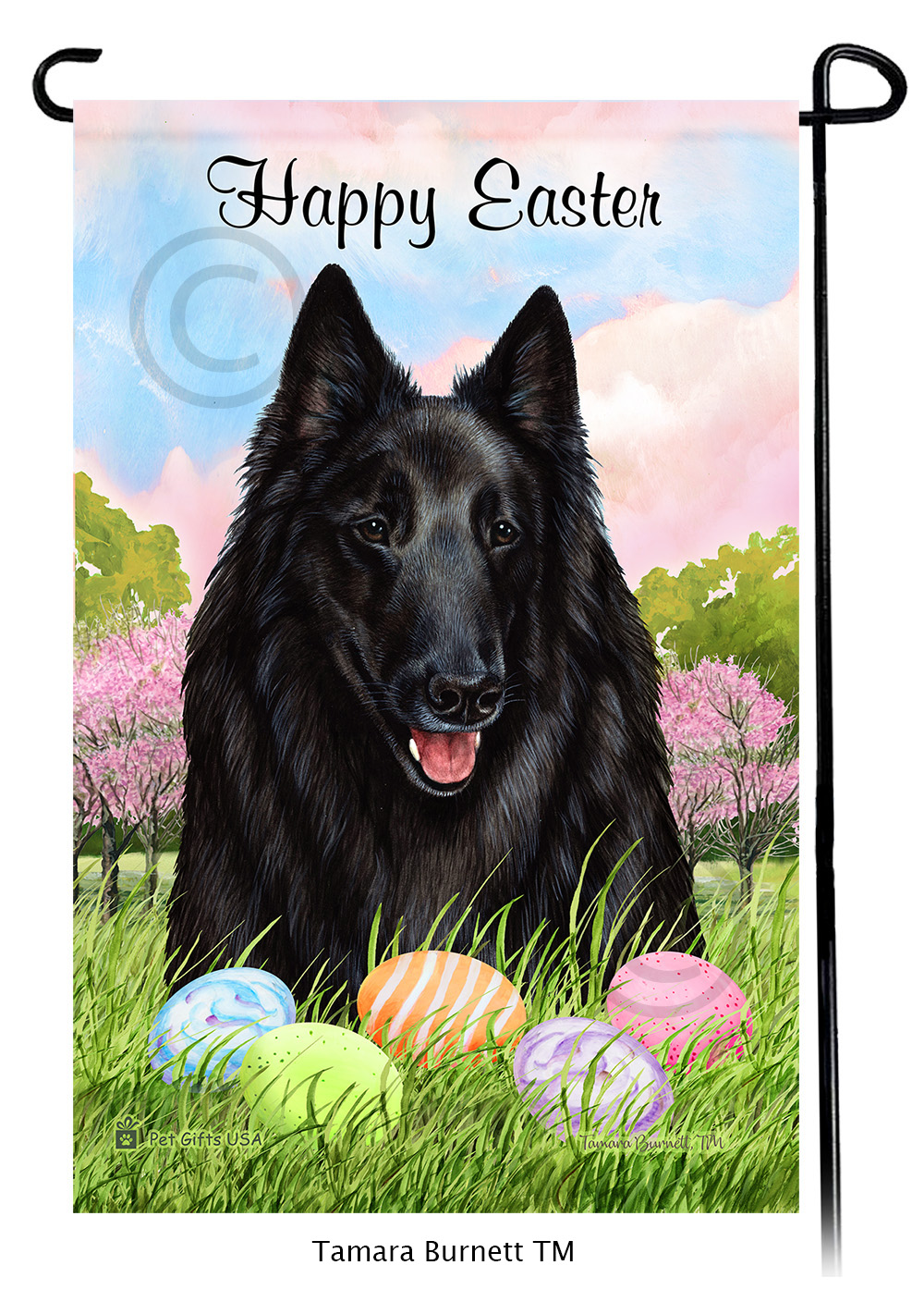 Belgian Sheepdog Style 1  Happy Easter Garden Flag image