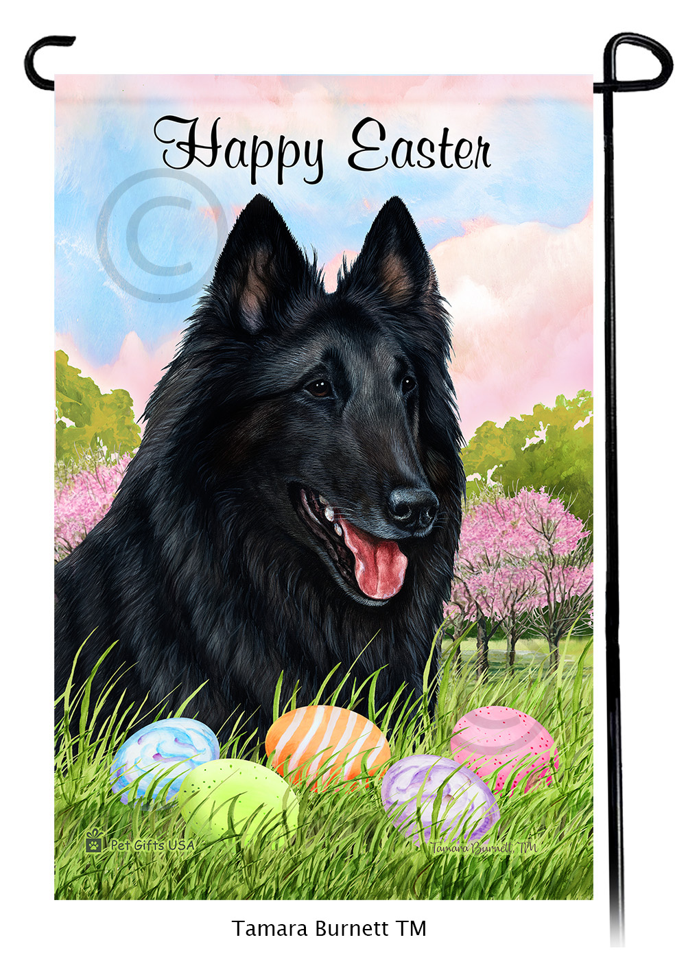 Belgian Sheepdog Style 2  Happy Easter Garden Flag image
