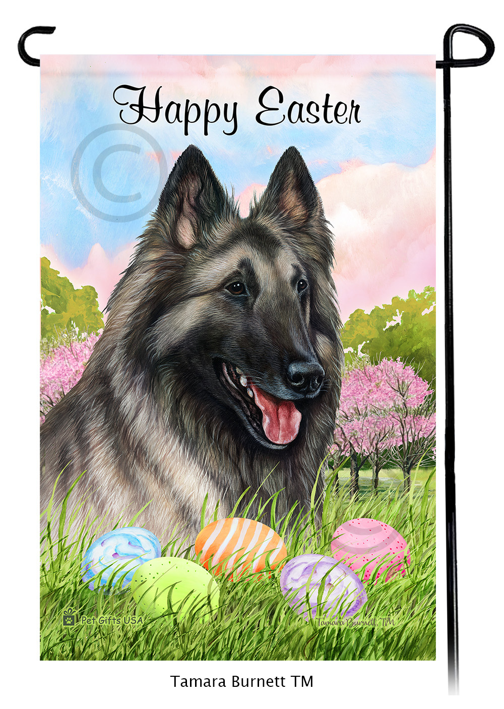 Belgian Tervuren Grey  Happy Easter Garden Flag image