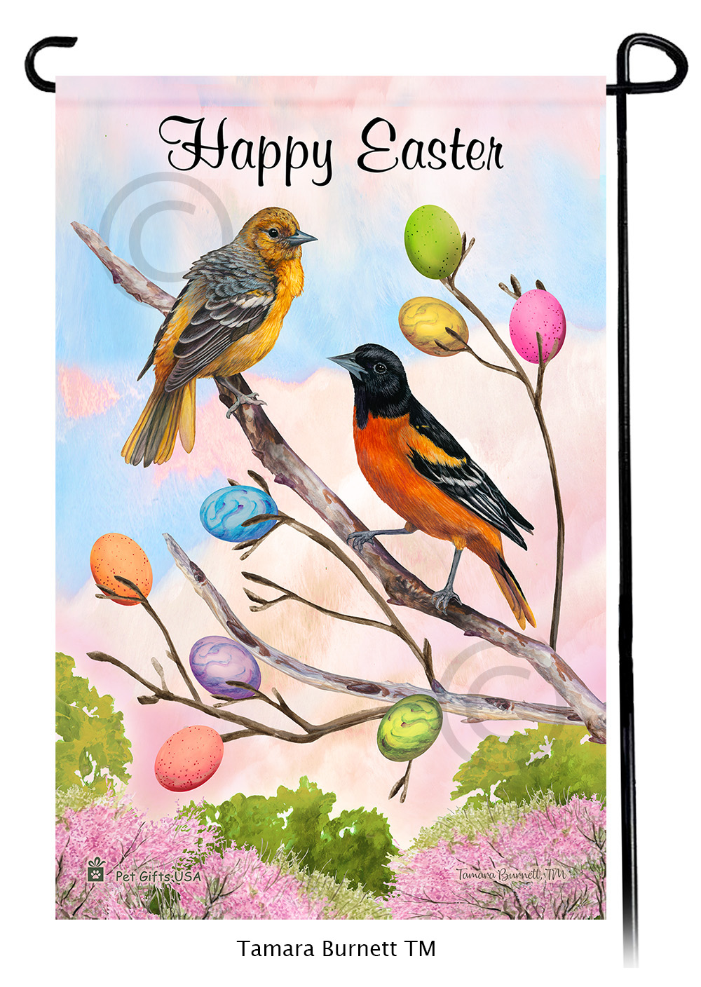Baltimore Oriole Happy Easter Garden Flag image