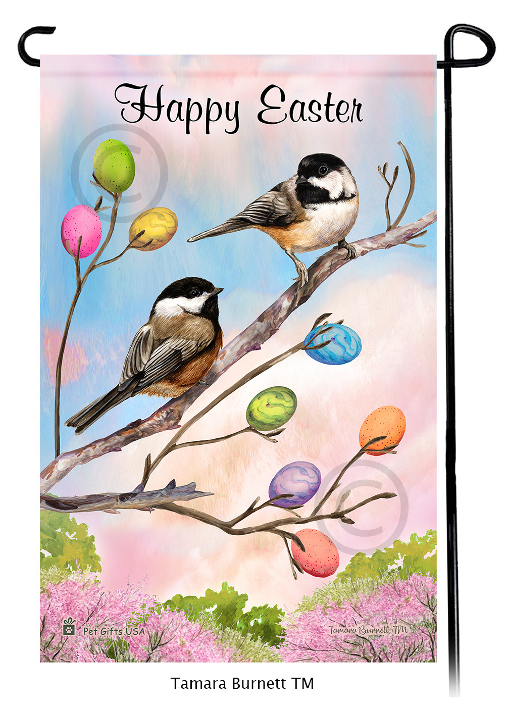 An image of product 32837 - Black Capped Chickadee  Happy Easter Garden Flag