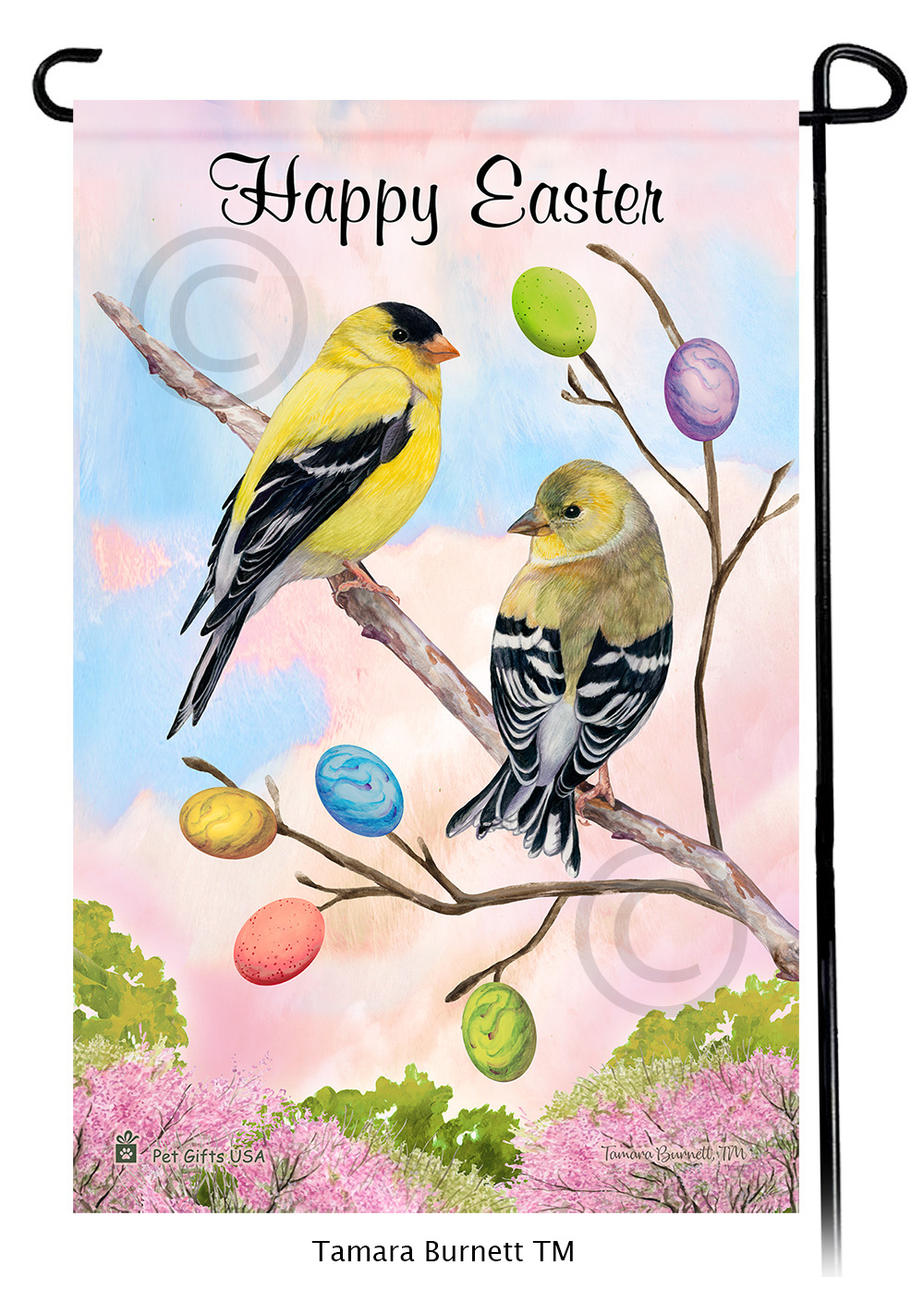 Goldfinch American Happy Easter Garden Flag image