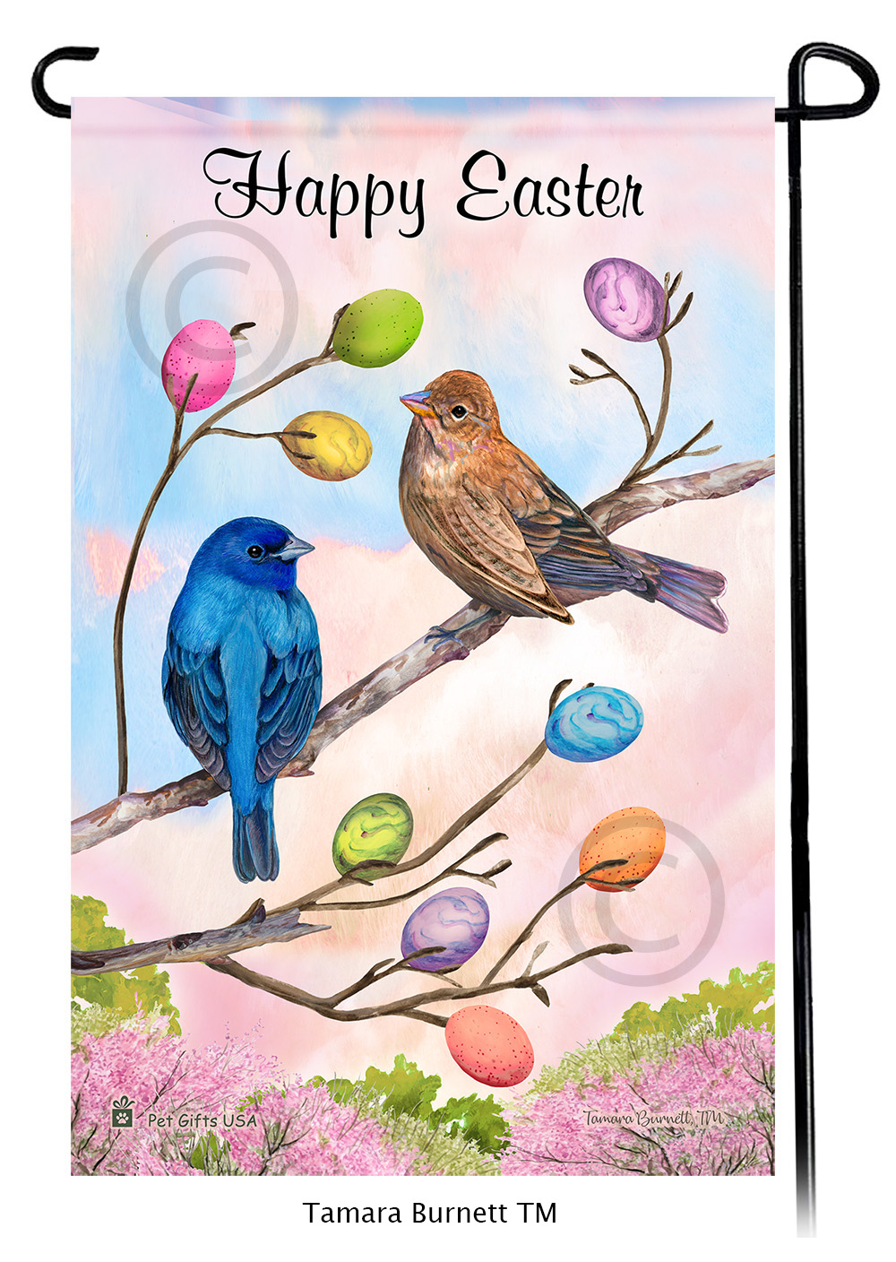 Indigo Bunting Happy Easter Garden Flag image