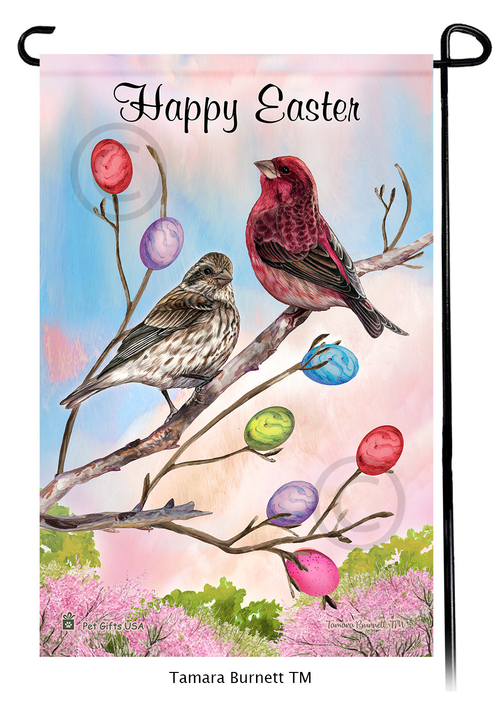 Purple Finch Happy Easter Garden Flag image