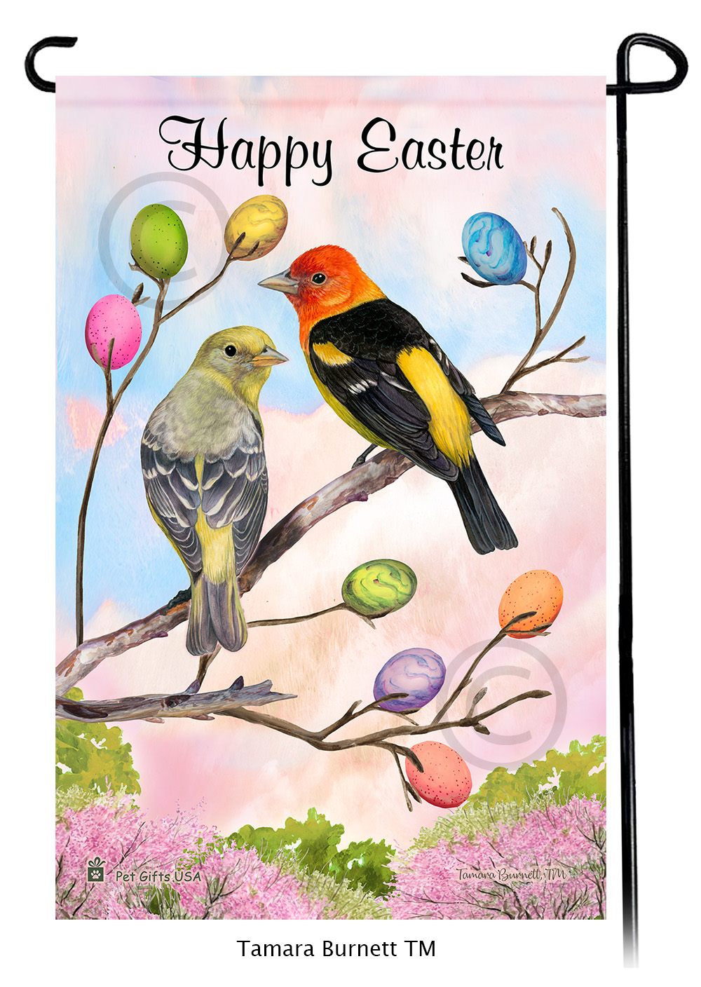 Western Tanager Happy Easter Garden Flag image