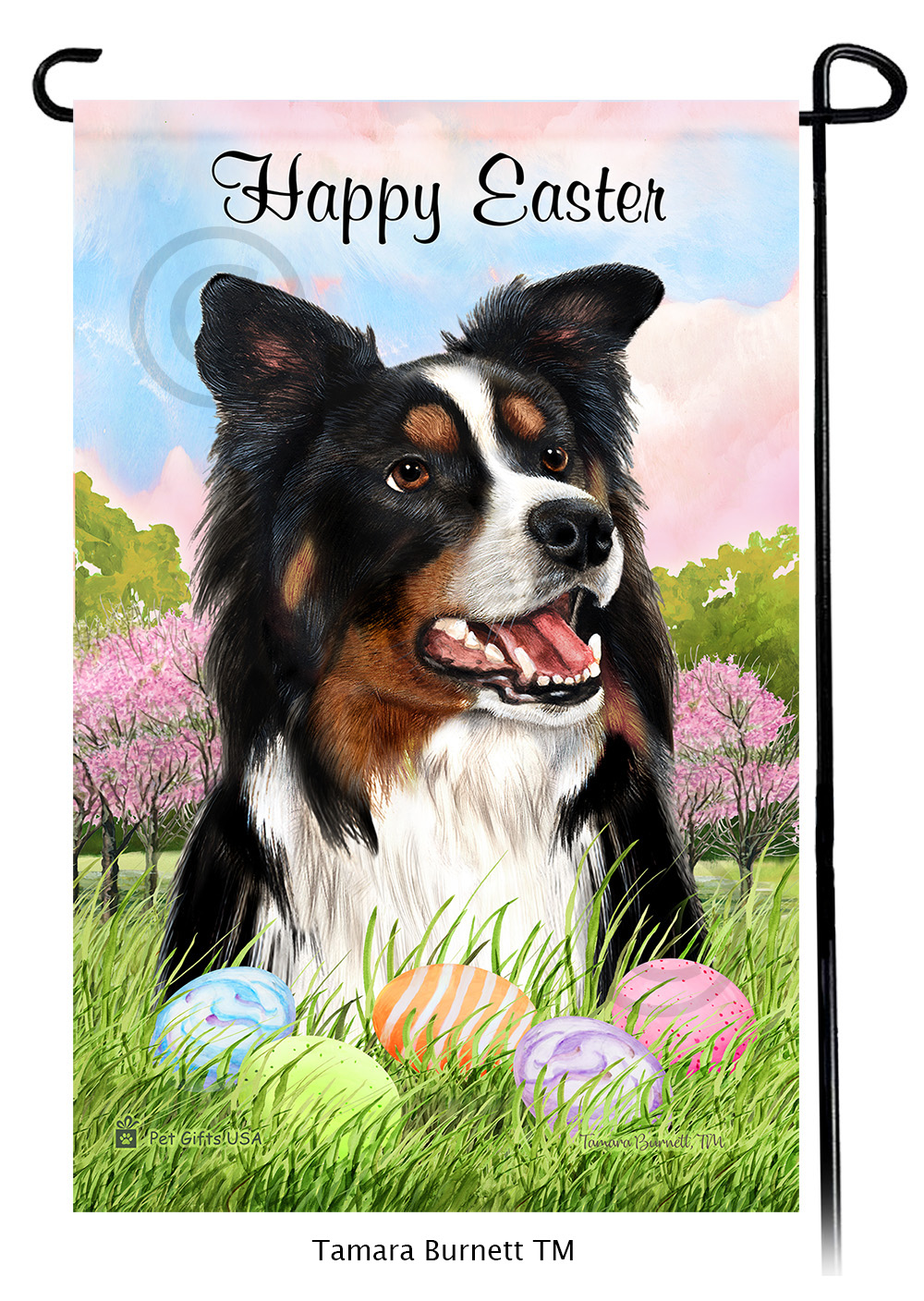 Border Collie Tri Happy Easter Garden Flag image
