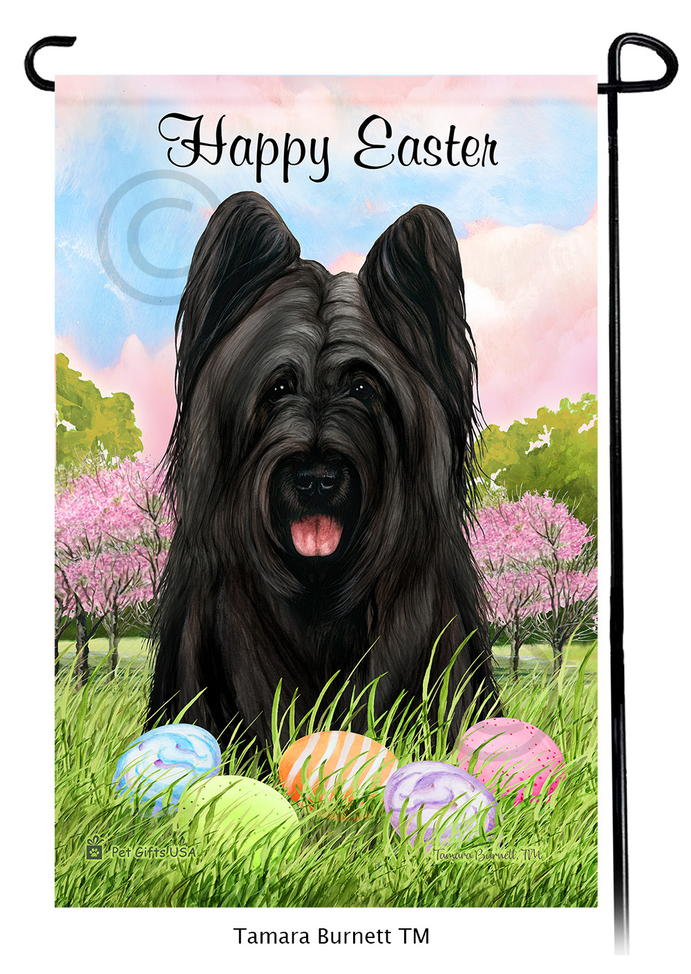 Briard Black Cropped Happy Easter Garden Flag image