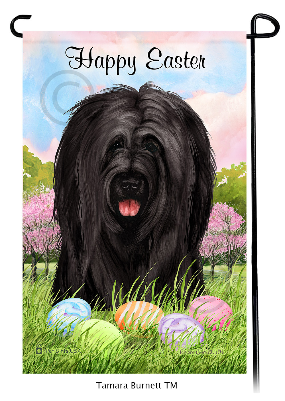 Briard Black Uncropped Happy Easter Garden Flag image
