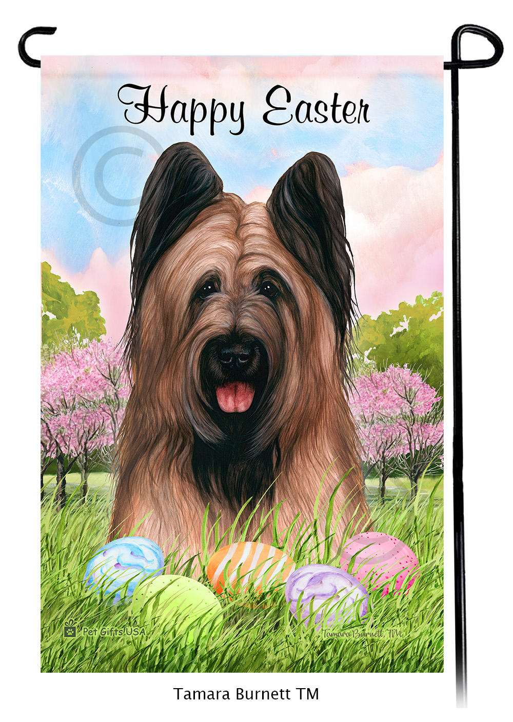 Briard Fawn Cropped Happy Easter Garden Flag image