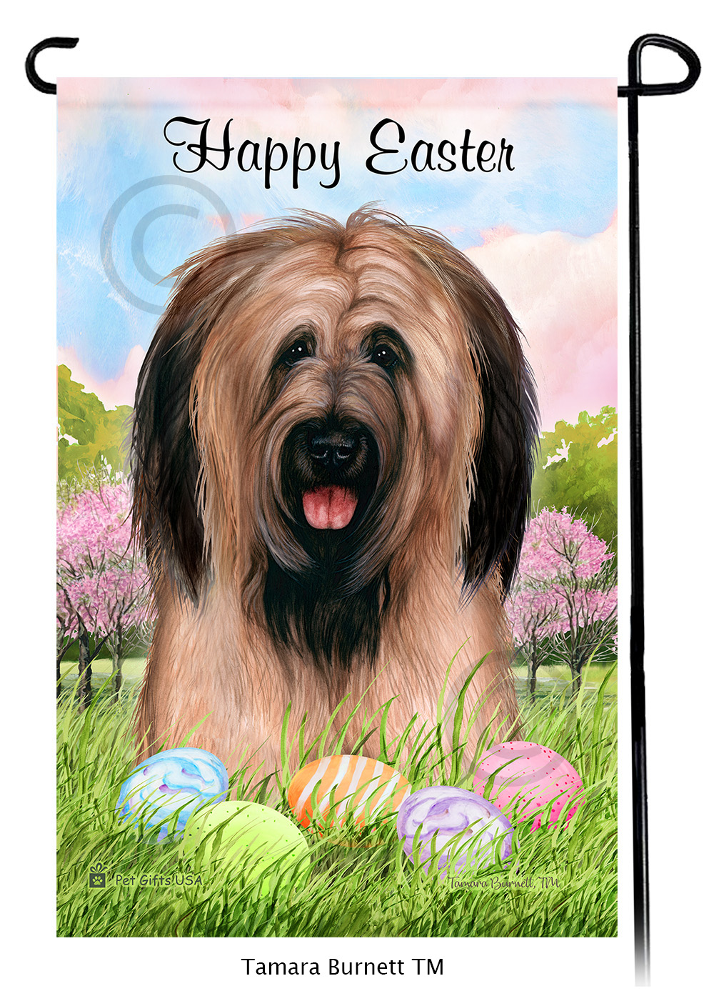 Briard Fawn Uncropped Happy Easter Garden Flag image