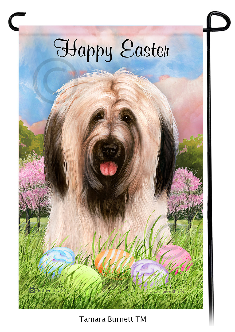 Briard Light Fawn Uncropped Happy Easter Garden Flag image