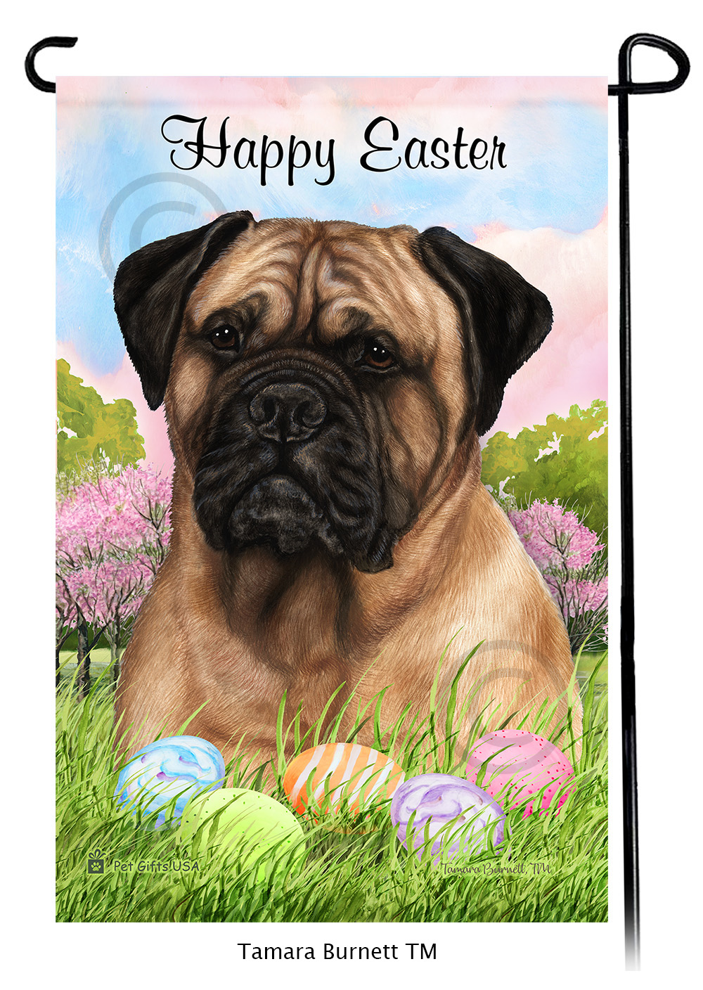 Bullmastiff Fawn  Happy Easter Garden Flag image