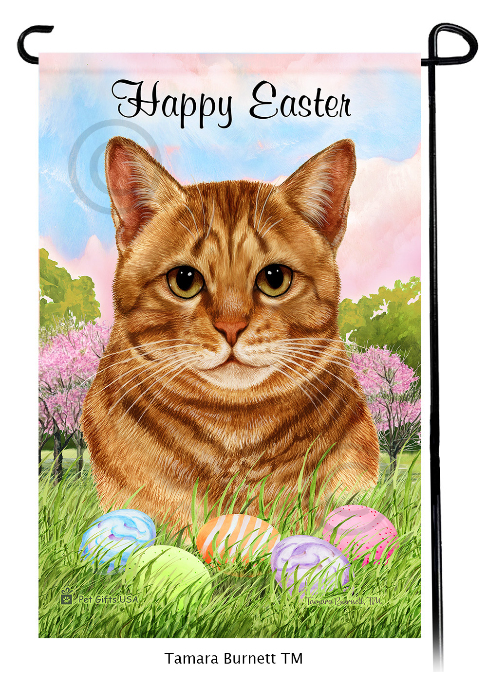 Tabby Orange Happy Easter Garden Flag image