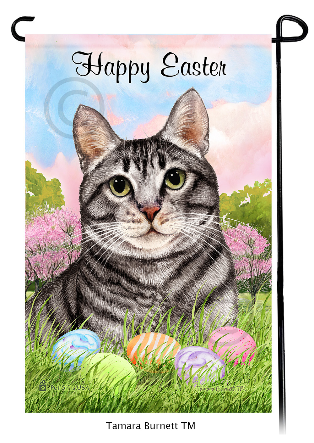 Tabby Silver Happy Easter Garden Flag image