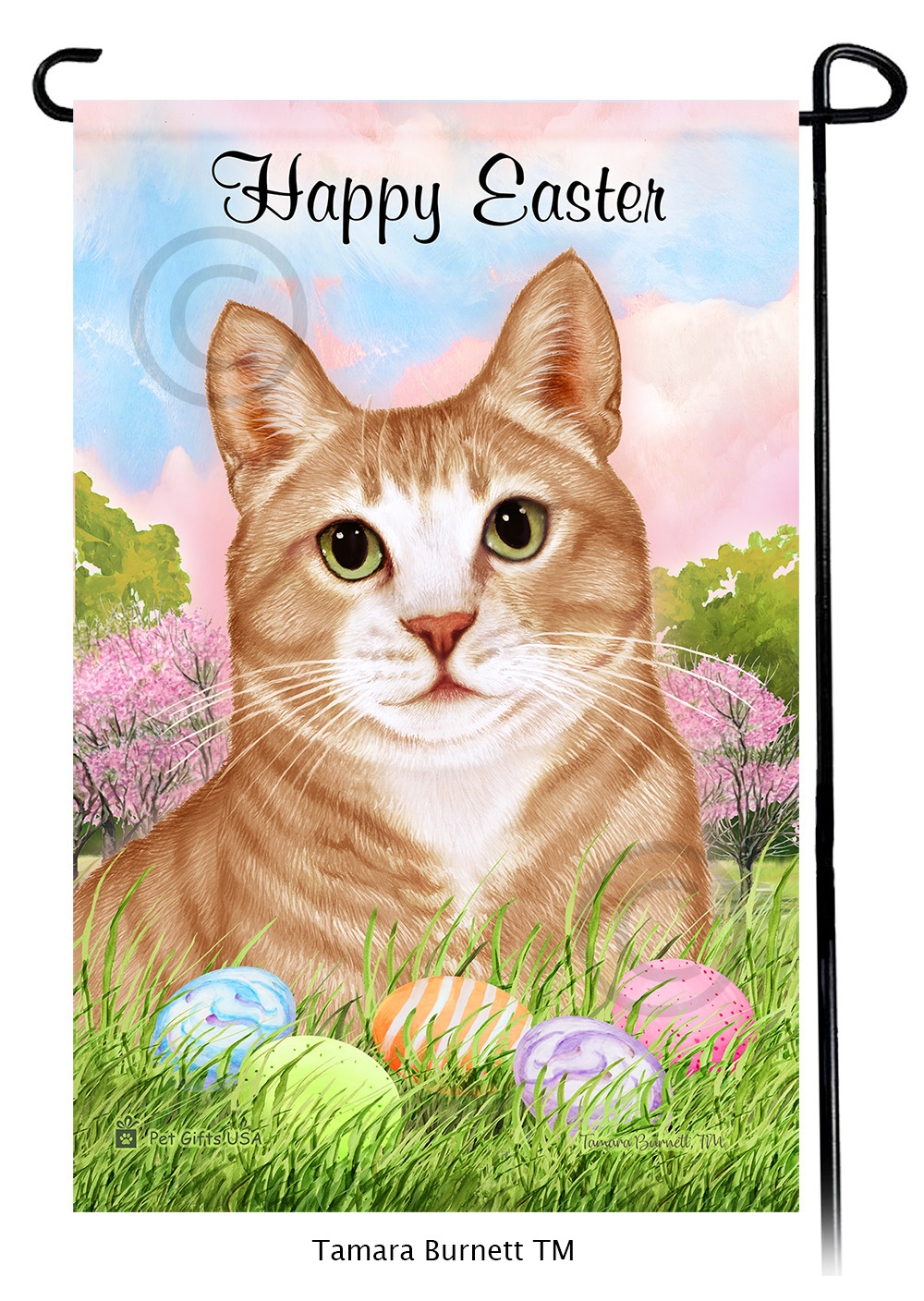 Tuxedo Cream and White Happy Easter Garden Flag image