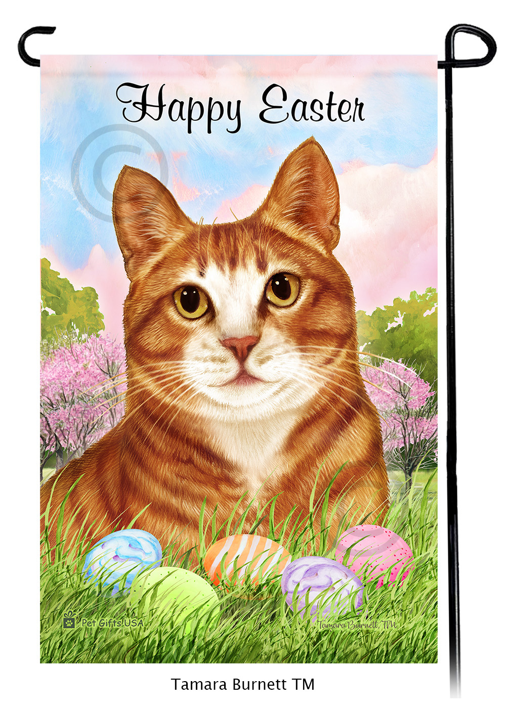 Tuxedo Orange and White Happy Easter Garden Flag image