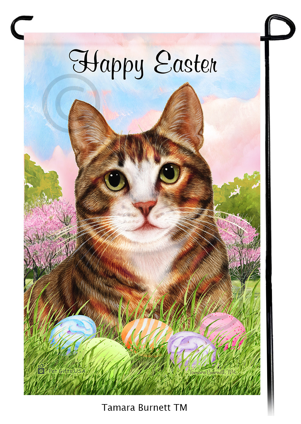Tuxedo Tortoiseshell and White Happy Easter Garden Flag image