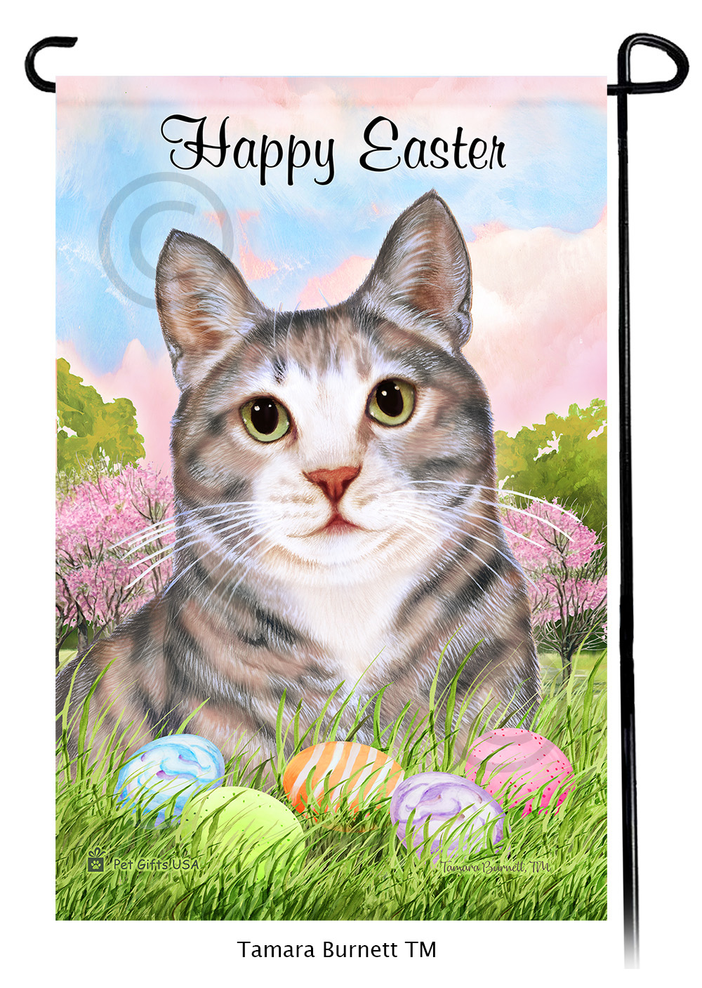 Tuxedo Tortoiseshell Blue Cream Happy Easter Garden Flag image