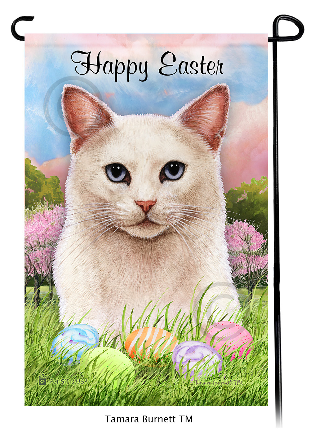 White Blue Eyes Happy Easter Garden Flag image