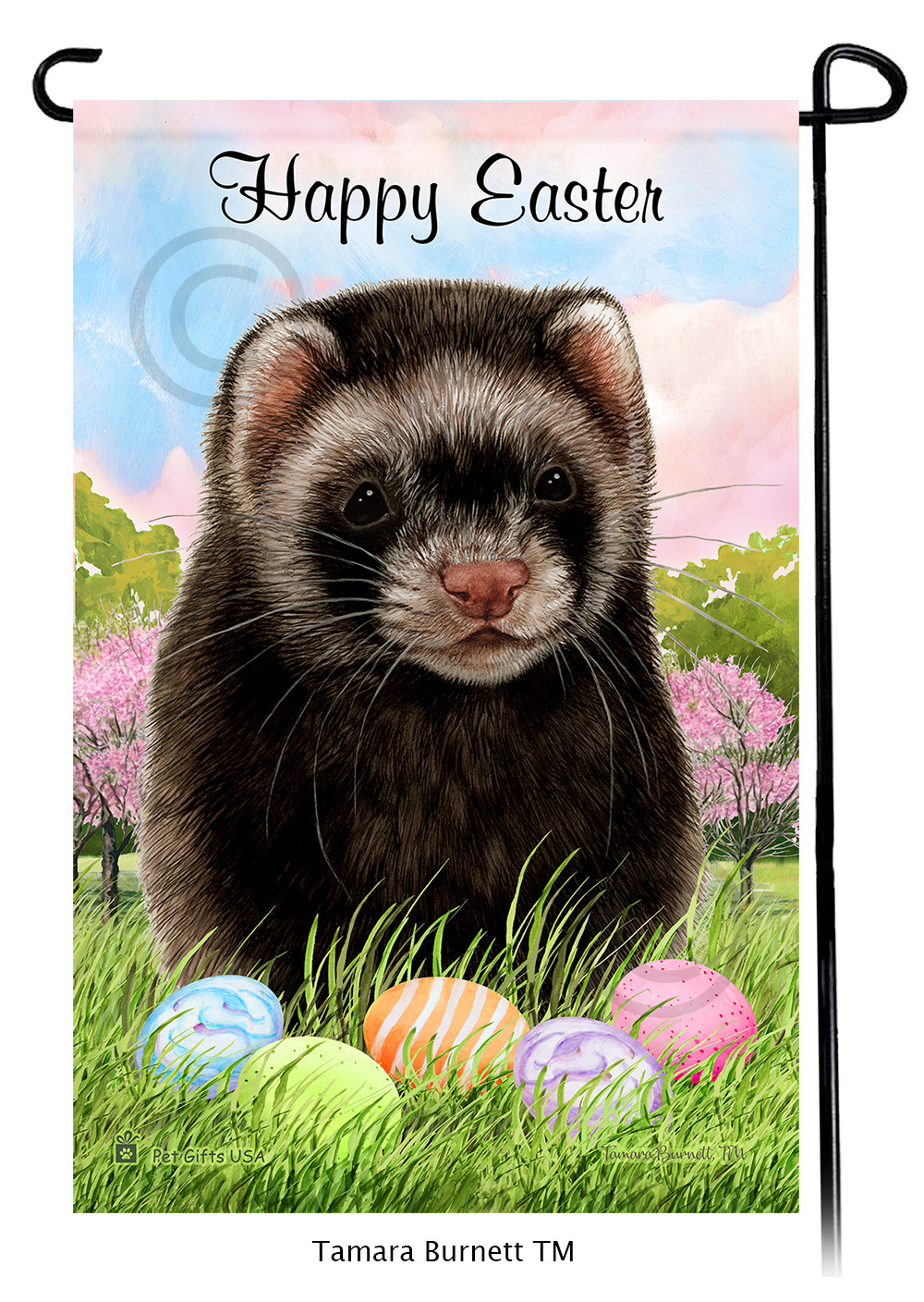 Ferret Black Sable Happy Easter Garden Flag image Ferret Black Sable Happy Easter Garden Flag image