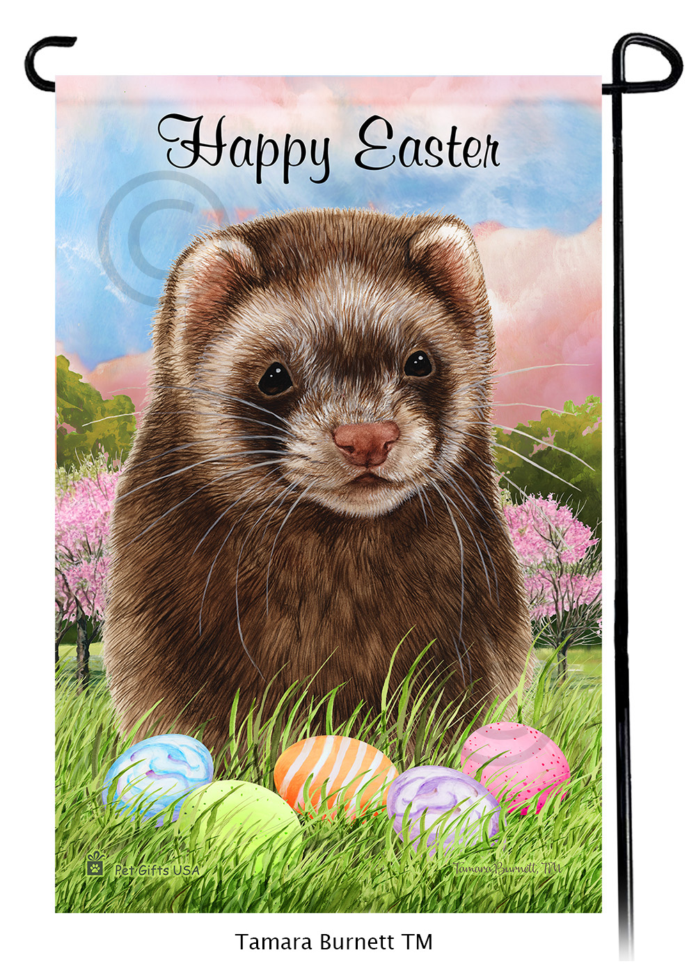 An image of product 32795 - Ferret Chocolate Sable  Happy Easter Garden Flag