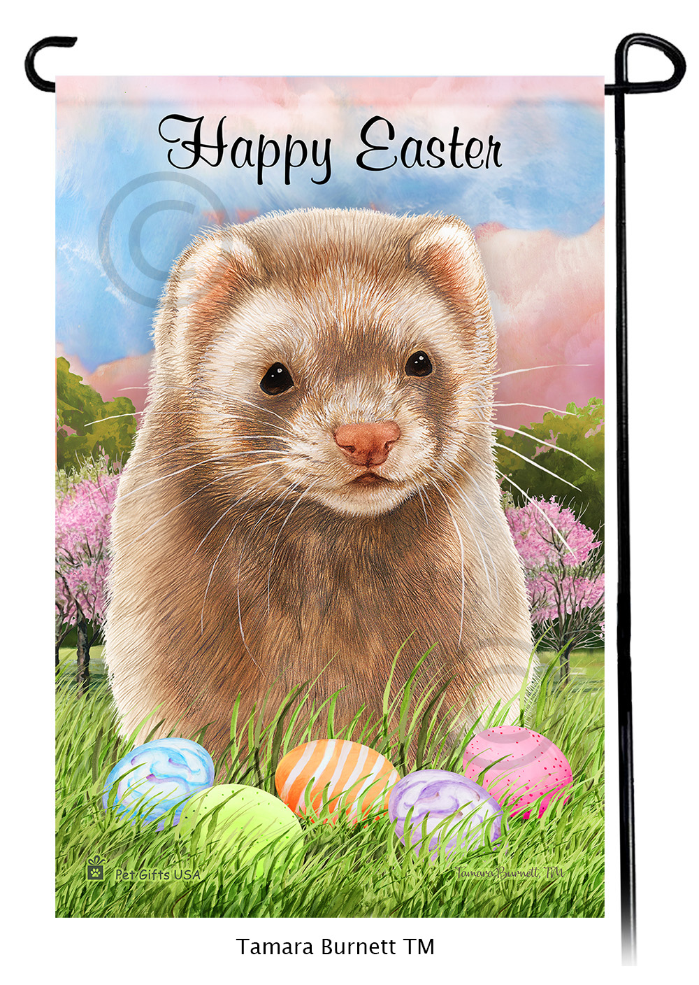 Ferret Cinnamon Happy Easter Garden Flag image Ferret Cinnamon Happy Easter Garden Flag image