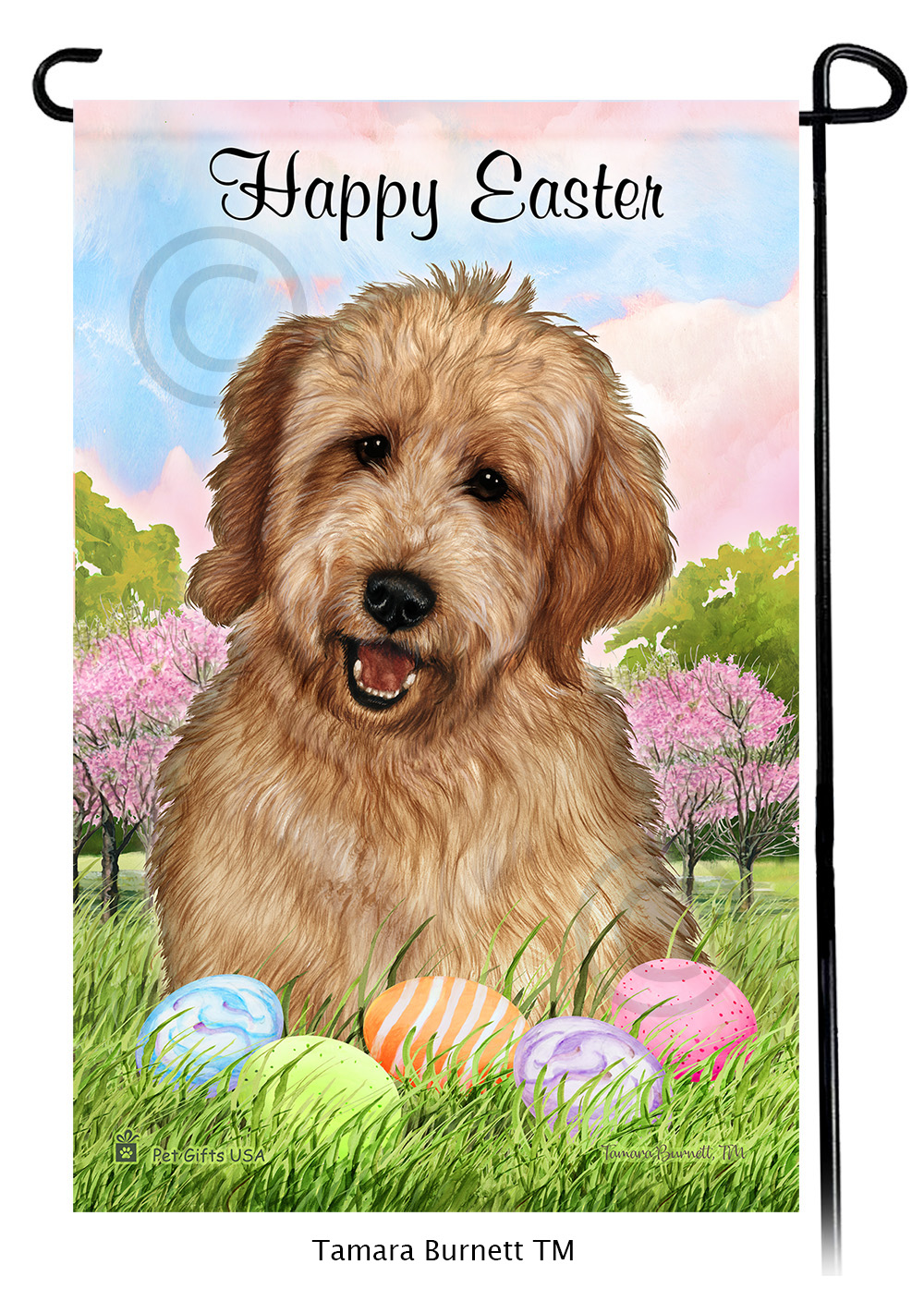 An image of product 32508 - Goldendoodle Apricot Happy Easter Garden Flag