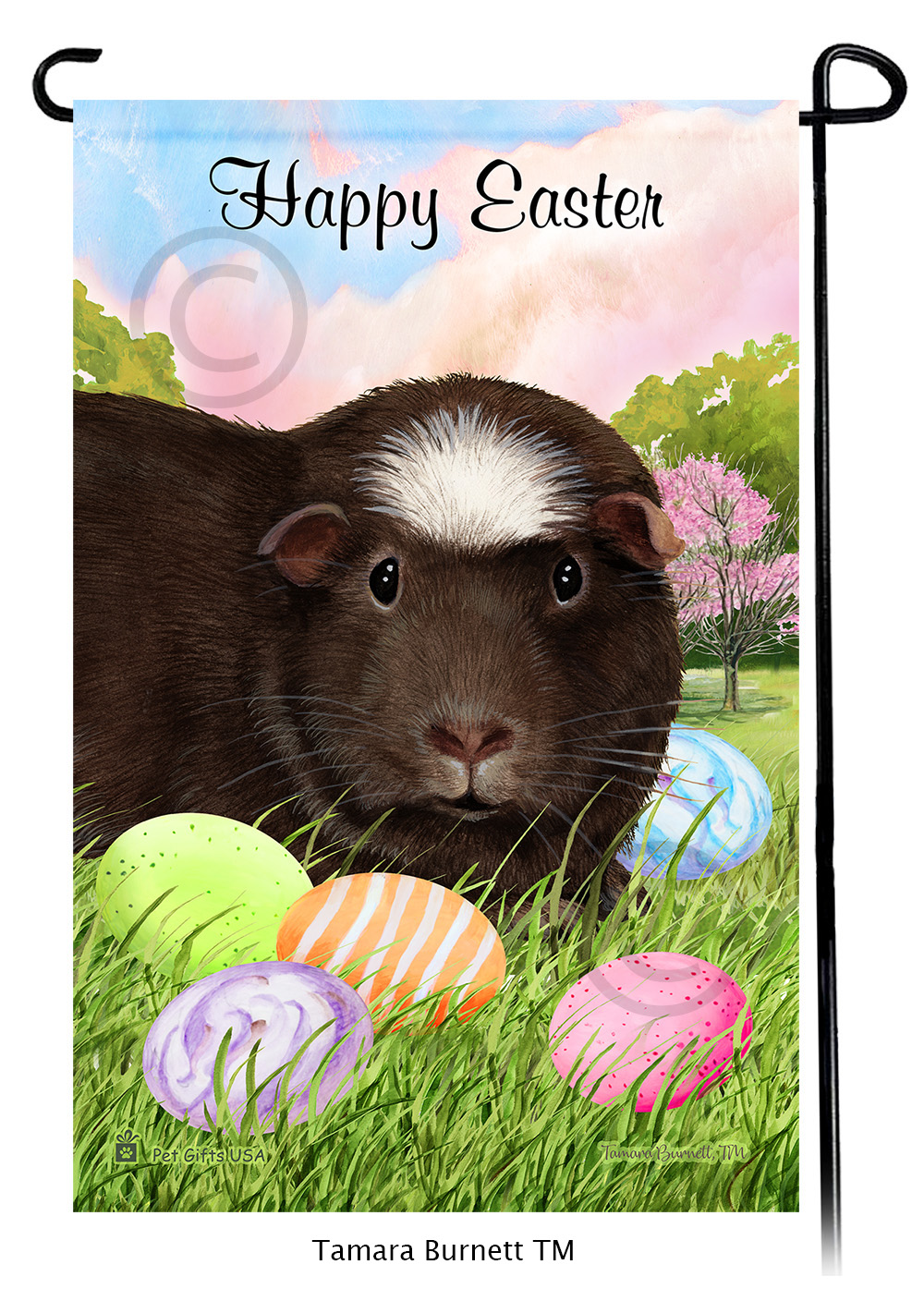 Guinea Pig Chocolate Crested Happy Easter Garden Flag image Guinea Pig Chocolate Crested Happy Easter Garden Flag image