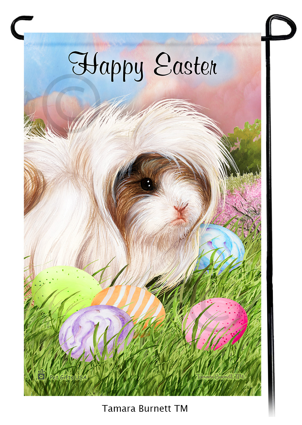 Guinea Pig Peruvian Happy Easter Garden Flag image Guinea Pig Peruvian Happy Easter Garden Flag image