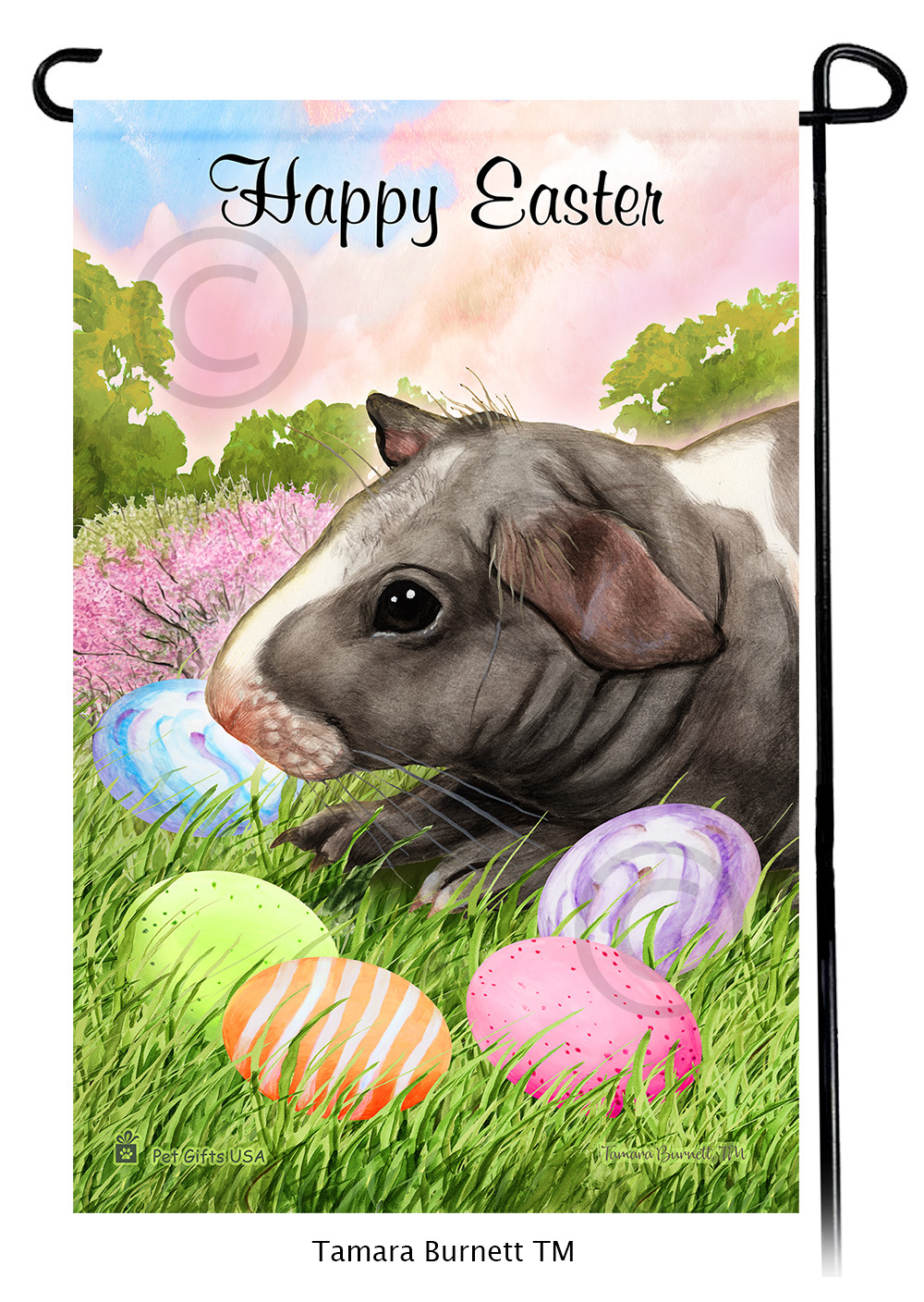 Guinea Pig Skinny Hairless Happy Easter Garden Flag image Guinea Pig Skinny Hairless Happy Easter Garden Flag image