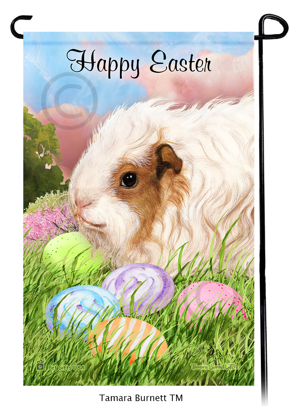 Guinea Pig Texel Happy Easter Garden Flag image Guinea Pig Texel Happy Easter Garden Flag image