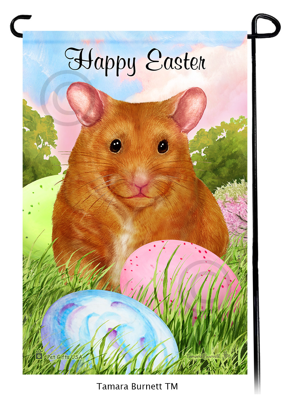 Hamster Cinnamon Happy Easter Garden Flag image Hamster Cinnamon Happy Easter Garden Flag image