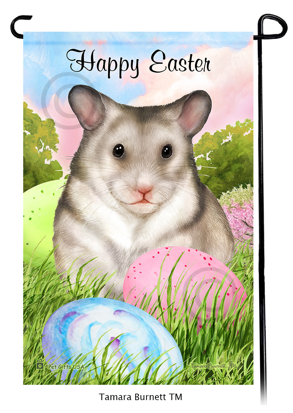 Hamster Silver Happy Easter Garden Flag image Hamster Silver Happy Easter Garden Flag image