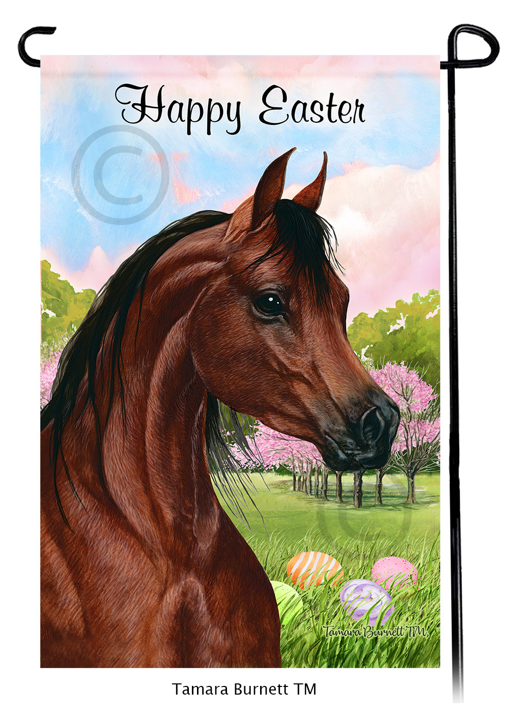 Arabian Horse Bay Happy Easter Garden Flag image