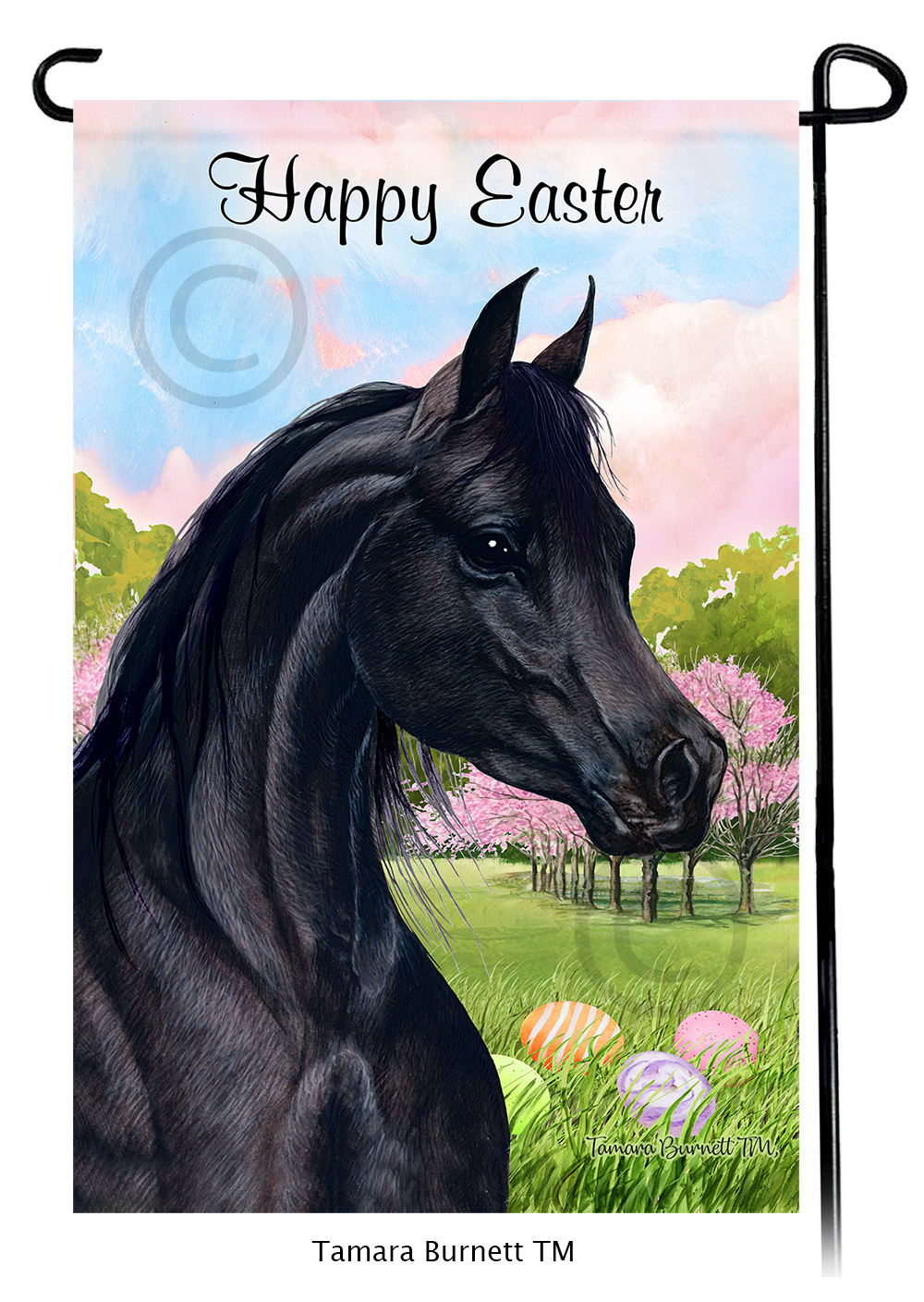 Arabian Horse Black Happy Easter Garden Flag image