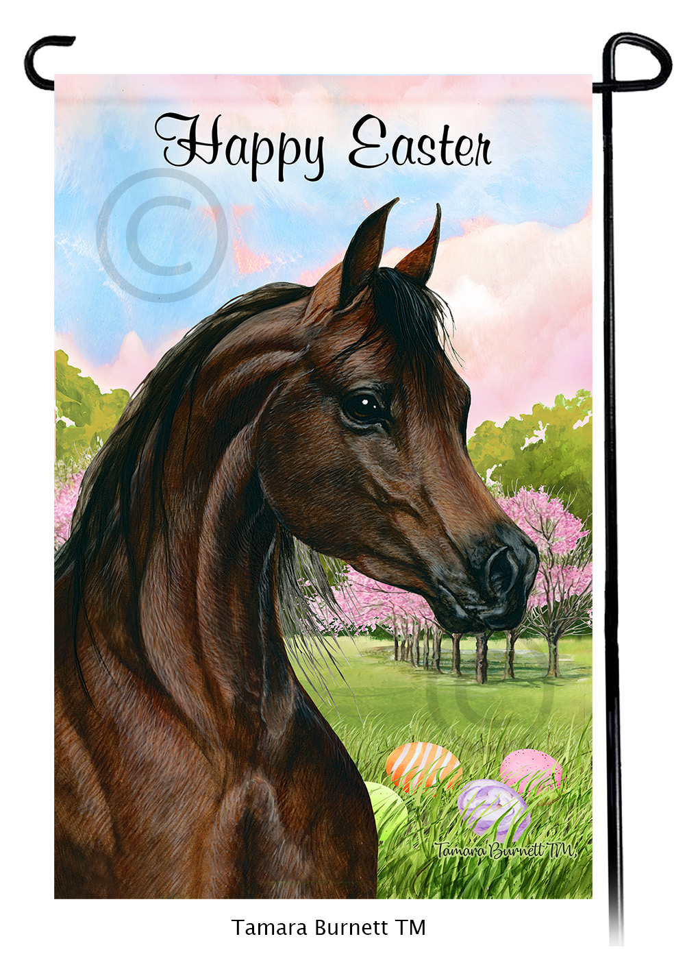 Arabian Horse Chestnut Happy Easter Garden Flag image